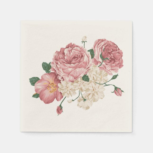 Pink Rose And White Floral Napkins (Front)