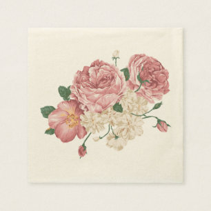 Pink Rose And White Floral Napkins