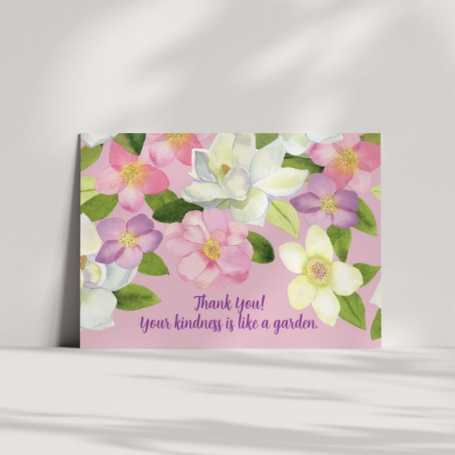Pink Rose and White Watercolor Magnolia Thank You Card (Creator Uploaded)