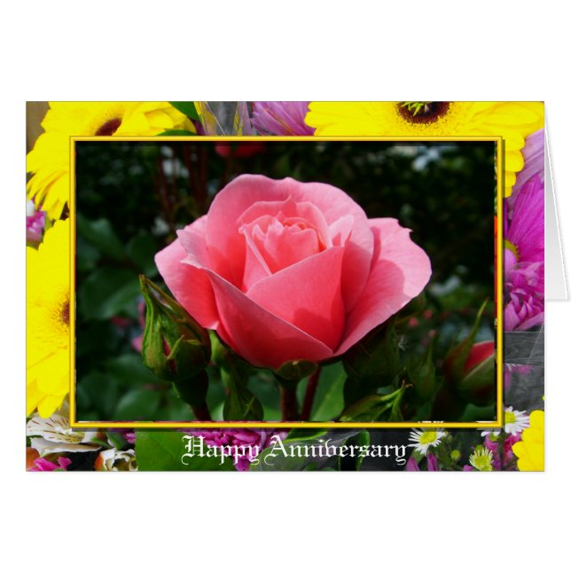 pink rose anniversary card (Front Horizontal)