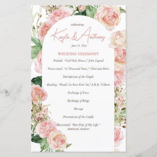 Pink rose arch blush pink floral wedding program