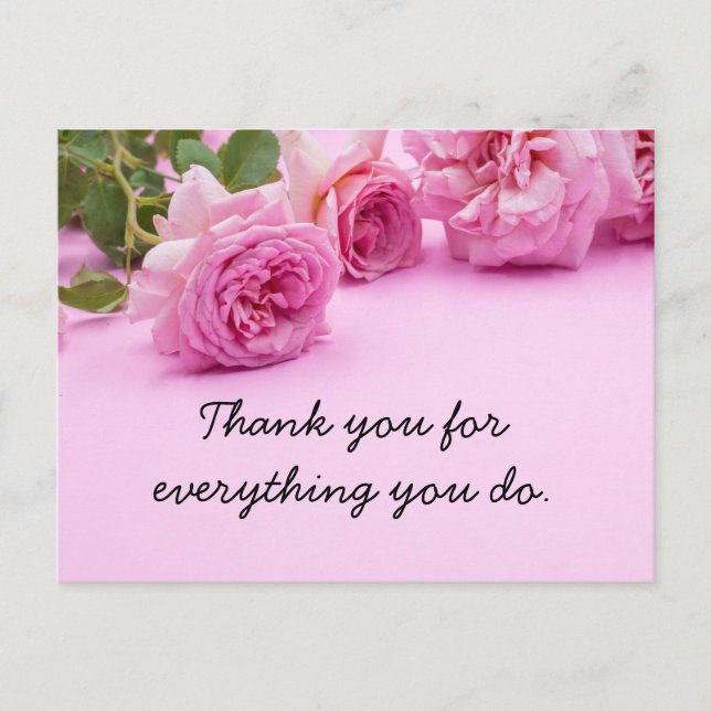 Pink rose are on pink background thank you  postcard (Front)