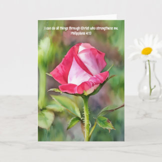 Pink Rose Art Bible Verse Strength Card