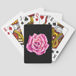 Pink Rose Art on Black Playing Cards