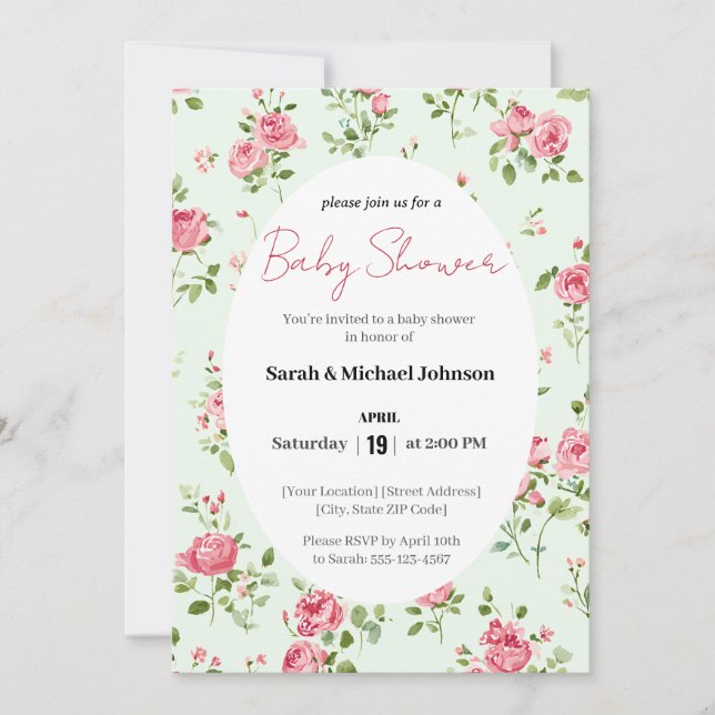 Pink Rose Baby Shower Invitation (Front)