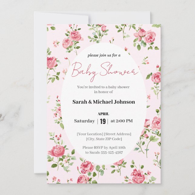 Pink Rose Baby Shower Invitation (Front)