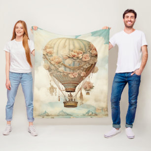 Pink Rose Balloon Pastel Teal Victorian Fairy Tale Fleece Blanket