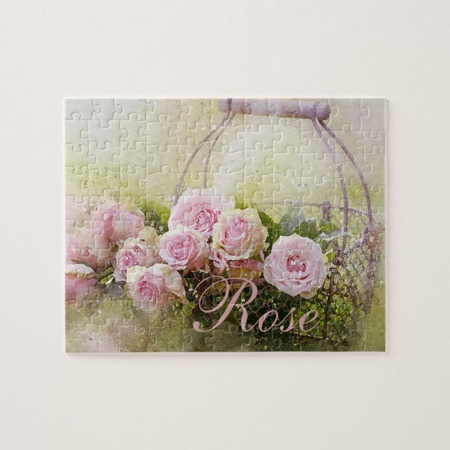 Pink Rose Basket Jigsaw Puzzle (Horizontal)