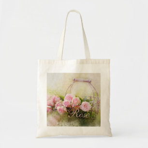 Pink Rose Basket Tote Bag