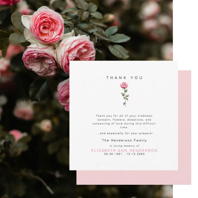 Pink Rose Bereavement Funeral Square Thank You Invitation (Creator Uploaded)