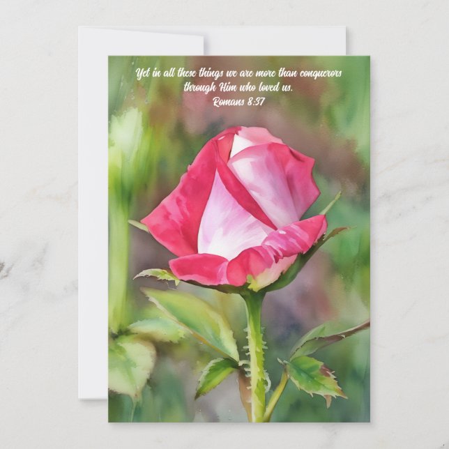 Pink Rose Bible Verse Art Flat Note Card (Front)