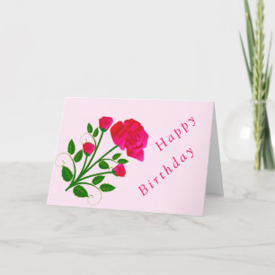 Pink Rose Birthday Card
