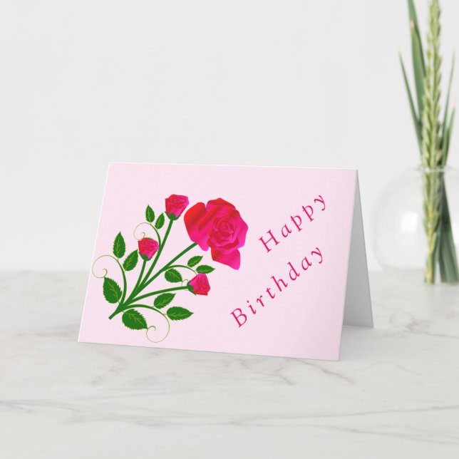 Pink Rose Birthday Card (Front)