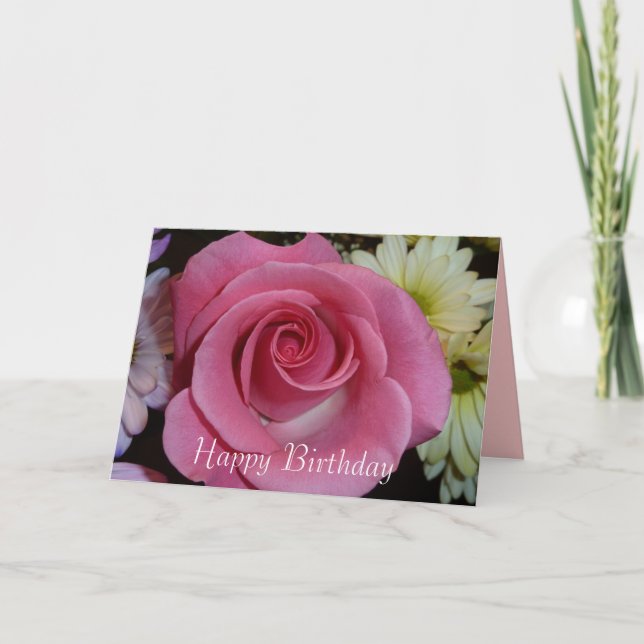 Pink Rose Birthday Card (Front)
