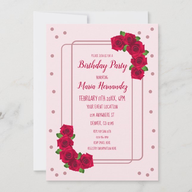 Pink Rose Birthday Invitation (Front)