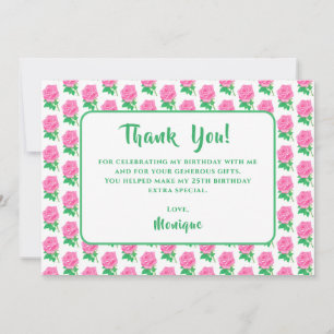 Pink Rose Birthday Thank You Card