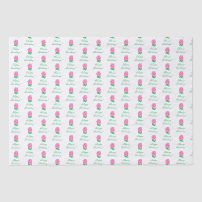 Pink Rose Birthday White Tissue Paper (Front)