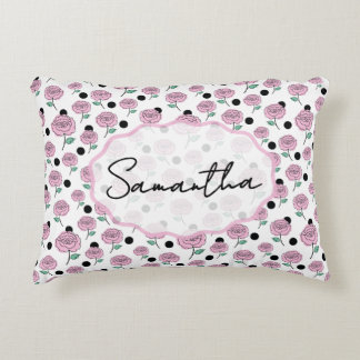 Pink Rose Black Polka Dot Graphic Pattern Modern Decorative Cushion
