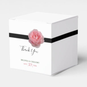 Pink Rose Black Ribbon Wedding Favour Box