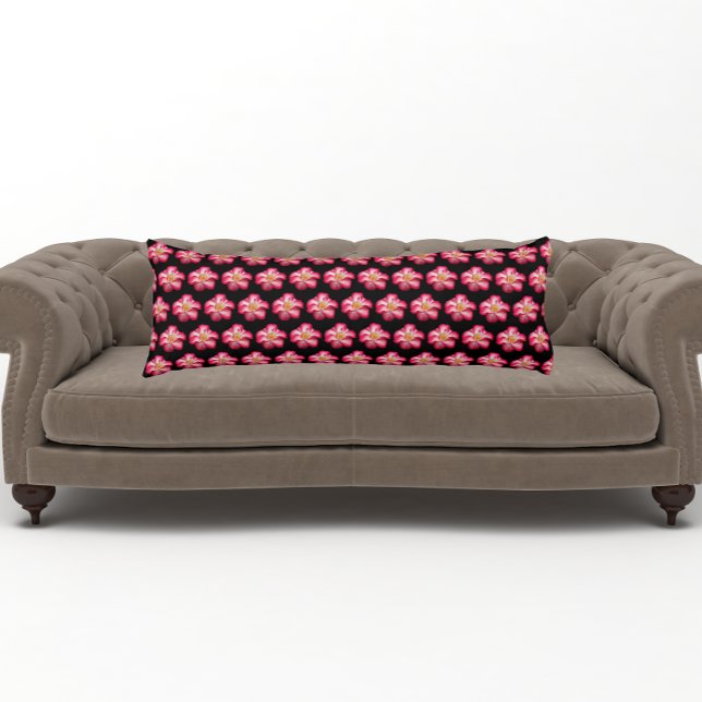 Pink Rose Bloom on Black Floral Pattern Body Cushion (In Situ)