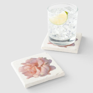 pink rose bloom stone coaster