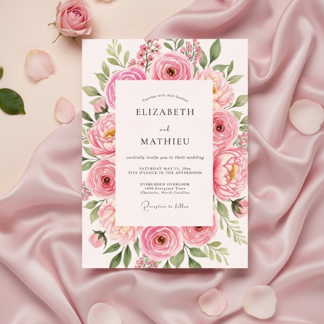 Pink Rose Bloom Wedding Invitation (Creator Uploaded)