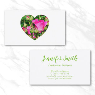 Pink Rose Blossoms Heart Shape Photo Business Card