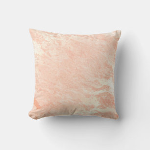 Pink Rose Blush Coral Peach Glam Marble White Cushion