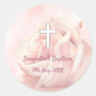 Pink rose blush girl Baptism Classic Round Sticker