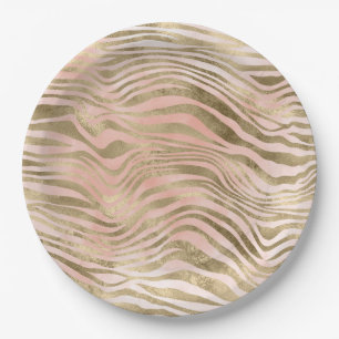 Pink Rose Blush Gold Zebra Animal Print    Paper Plate