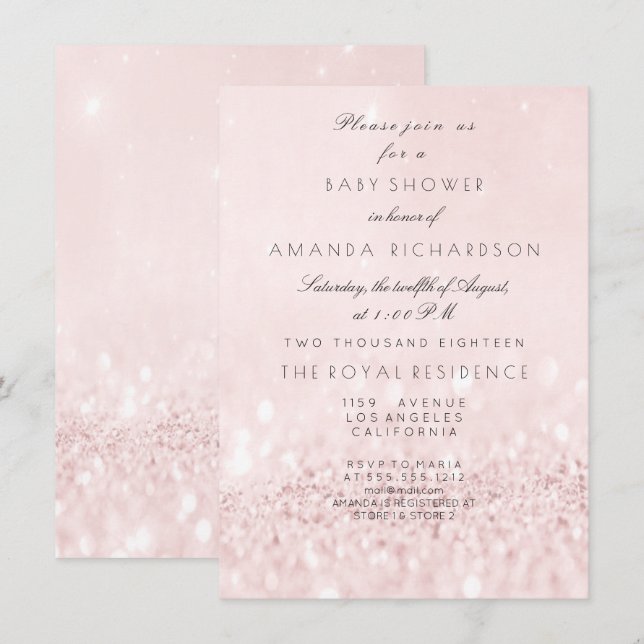Pink Rose Blush Pastel Glitter Girl Baby Shower Invitation (Front/Back)