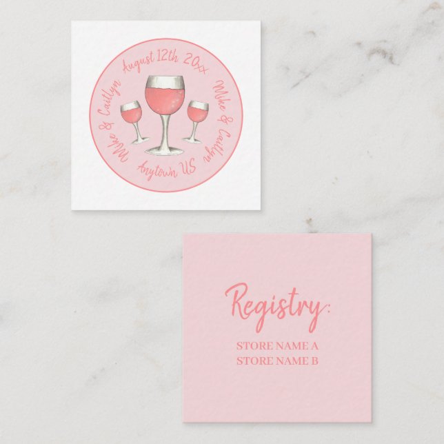 Pink Rosé Blush Wine Glass Wedding Bridal Shower Enclosure Card (Front/Back)