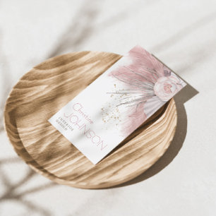 Pink Rose Boho Bohemian Chic Pampas Grass Business Card