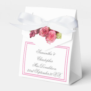 Pink rose border floral wedding favour box