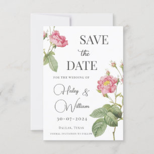 Pink Rose Botanical Floral Chic Save the Date Invitation