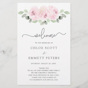 Pink Rose Botanical Wedding Ceremony Program