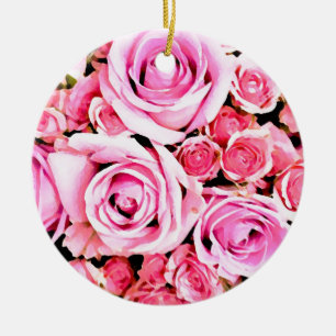 Pink rose bouquet ceramic tree decoration