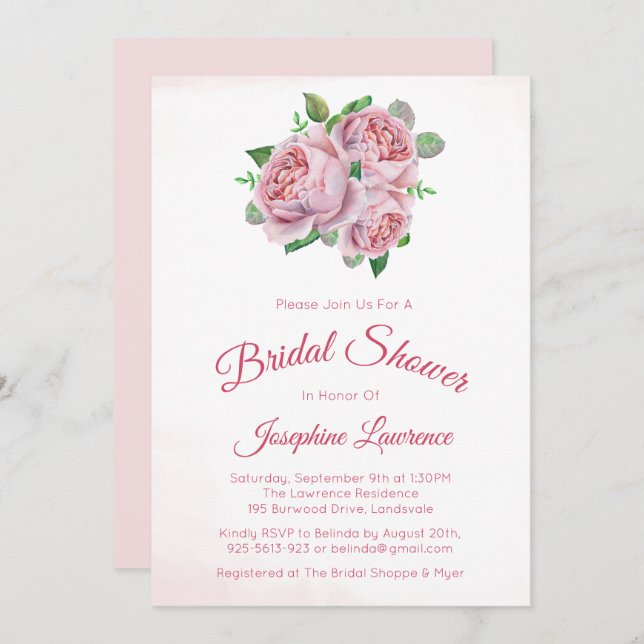 Pink Rose Bouquet Floral Bridal Shower Invitations (Front/Back)