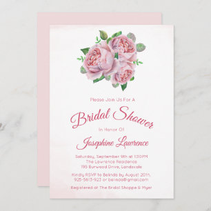 Pink Rose Bouquet Floral Bridal Shower Invitations