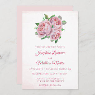Pink Rose Bouquet Floral Wedding Invitations
