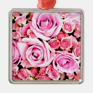 Pink rose bouquet metal tree decoration