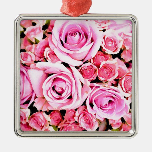 Pink rose bouquet metal tree decoration (Front)