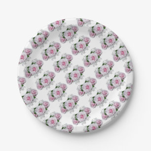 Pink Rose Bouquet Paper Plate