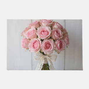 Pink Rose Bouquet Pearl Lace Romantic Doormat