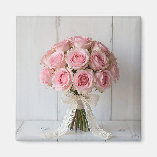 Pink Rose Bouquet Pearl Lace Romantic Magnet