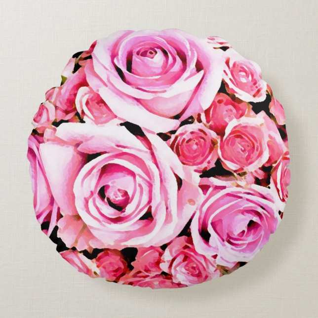 Pink rose bouquet round cushion (Front)