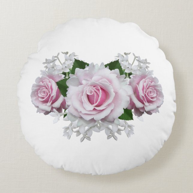 Pink Rose Bouquet Round Cushion (Front)