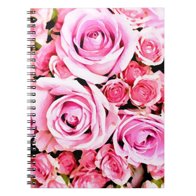 Pink rose bouquet spiral notebook (Front)