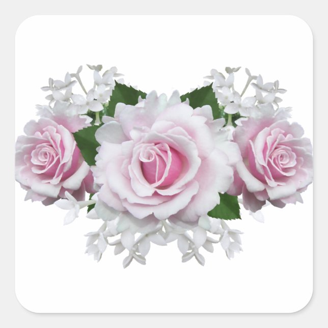 Pink Rose Bouquet Square Sticker (Front)