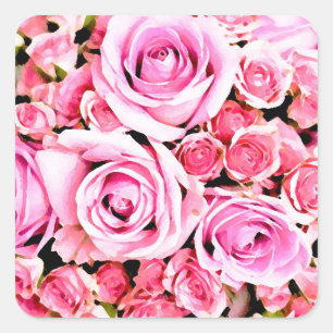 Pink rose bouquet square sticker